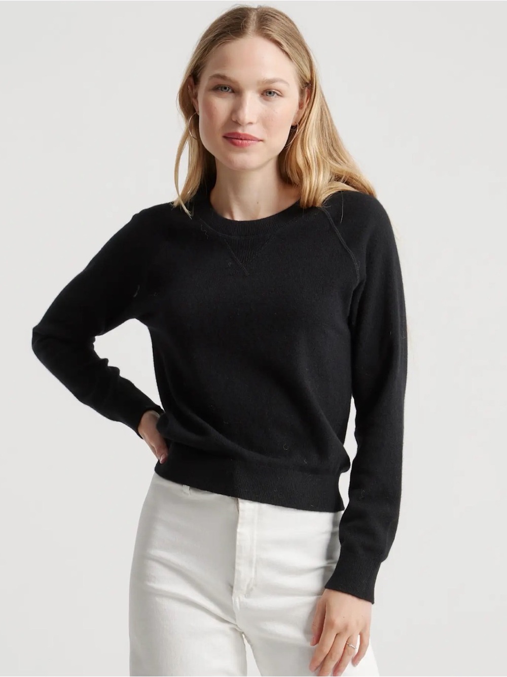 Quince Mongolian Shrunken Cashmere Sweatshirt in Black Size S